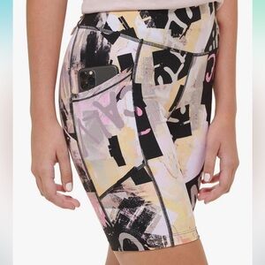 Calvin Klein Black and Pink Bike Shorts with Abstract Print